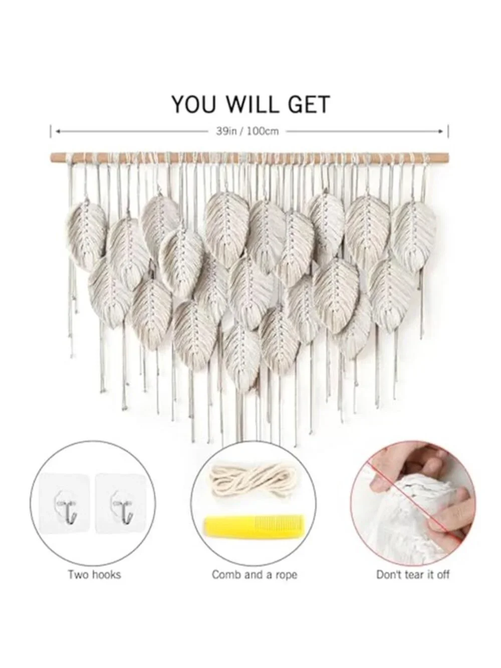 Macrame Wall Hanging Boho Beige Leaves Tapestry Bohemian Handmade Woven Wall Art